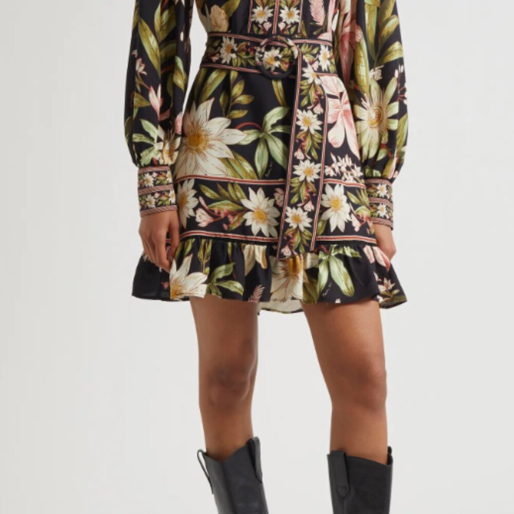 FARM Rio Surreal Flowers Long Sleeve Minidress